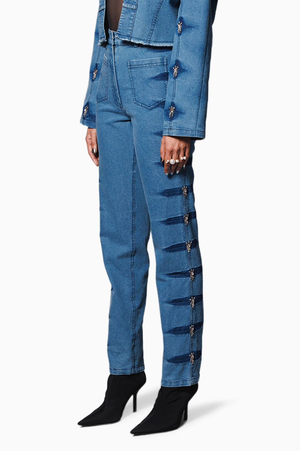 Blue Denim Embellished Pants