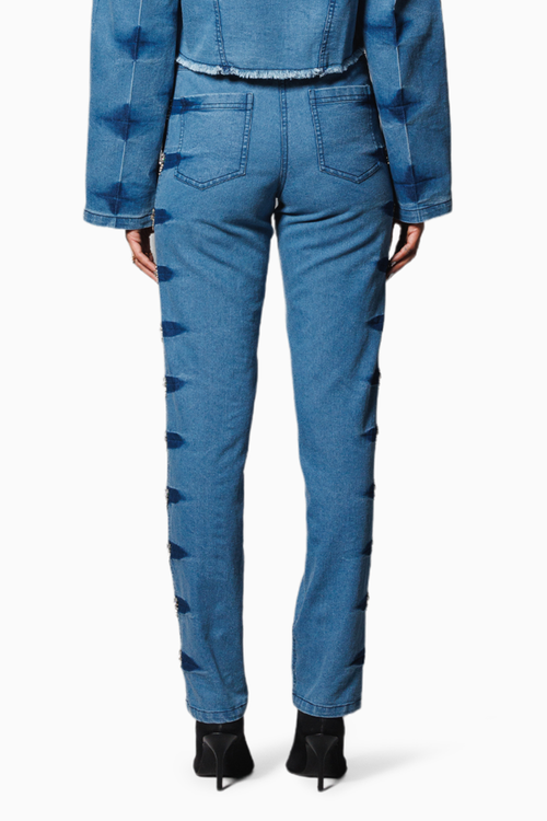 Blue Denim Embellished Pants