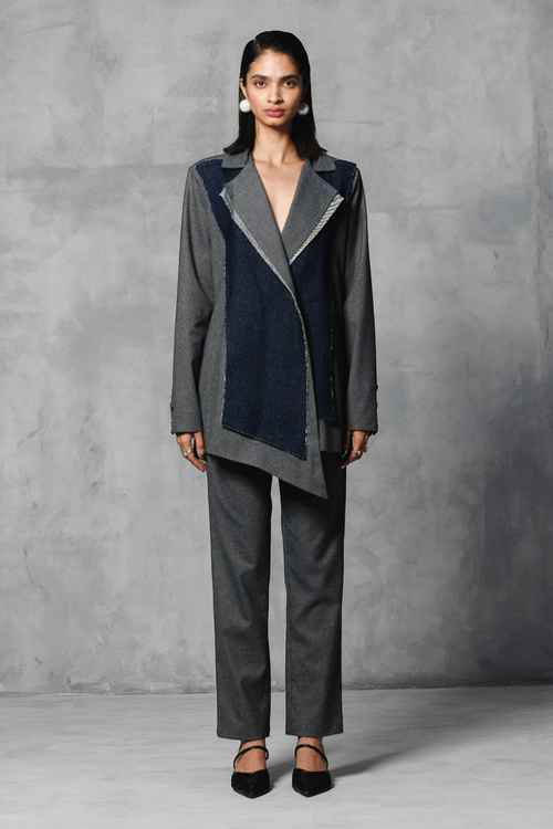 Grey Dual Panelled Blazer and Pants Suit