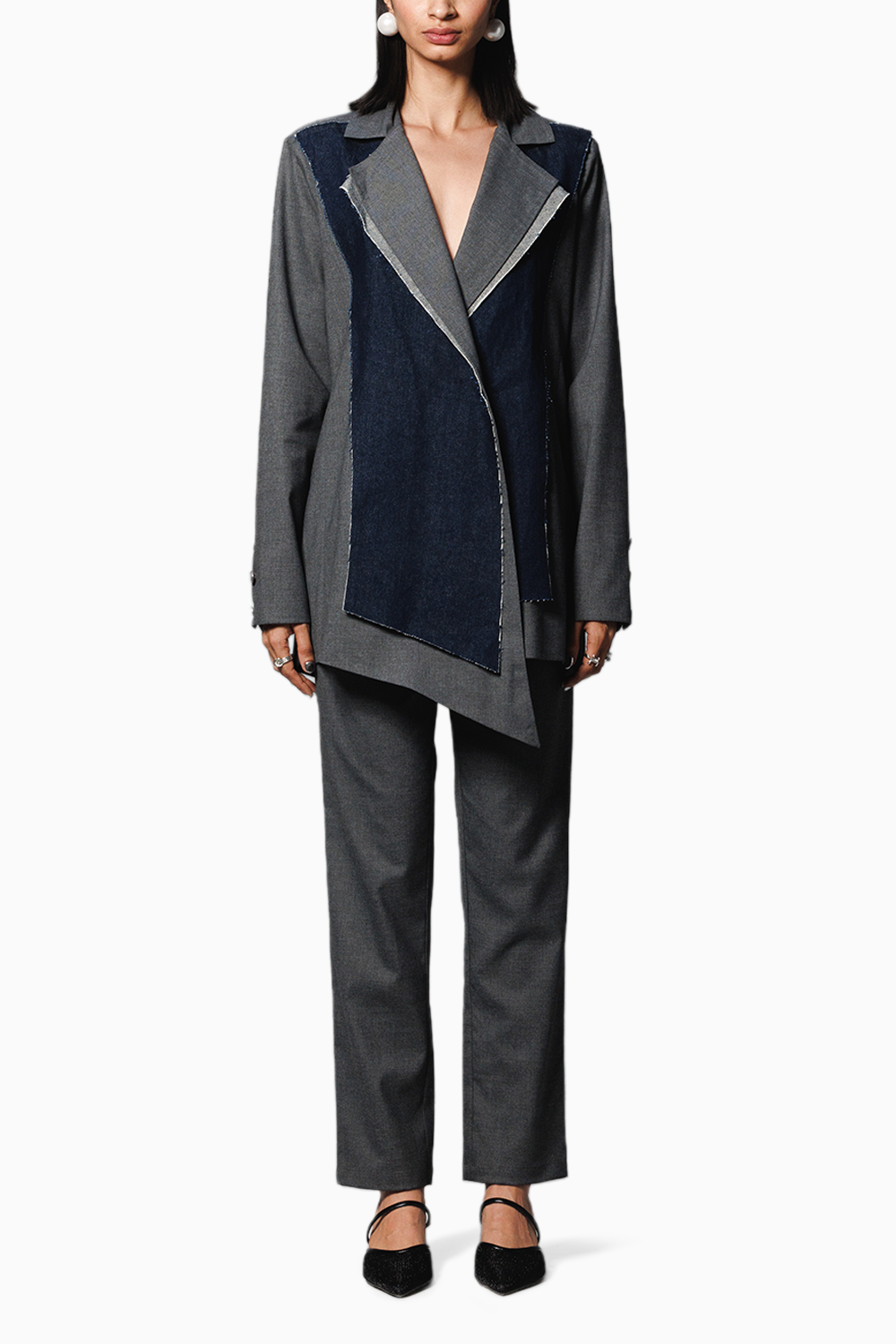 Grey Dual Panelled Blazer and Pants Suit