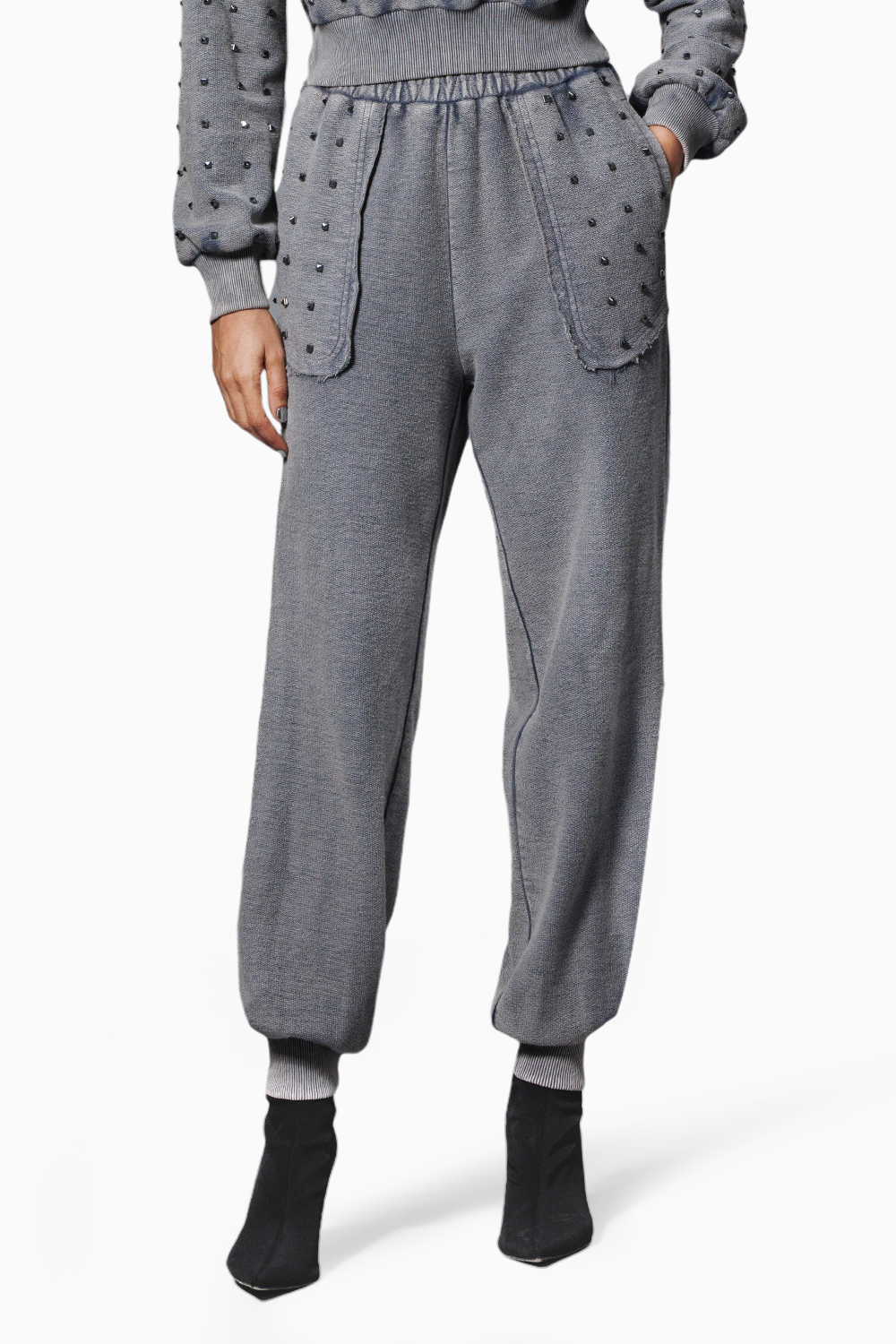 Grey Overdyed Studded Trackpants