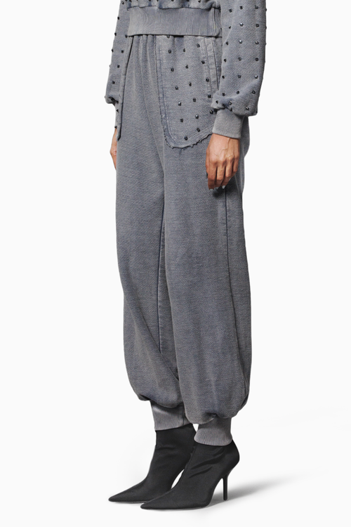 Grey Overdyed Studded Trackpants