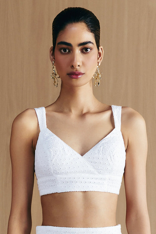 White Cotton Schiffli Bralette