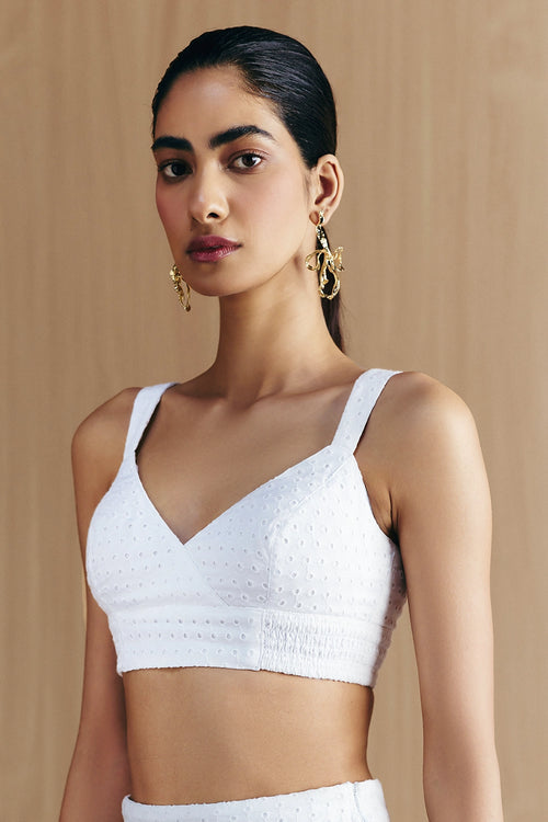 White Cotton Schiffli Bralette