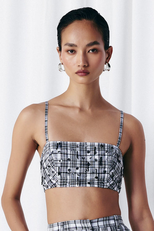Black & White Check Embellished Bralette