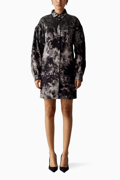 Washed Grey Denim Mirror Embellished Dress