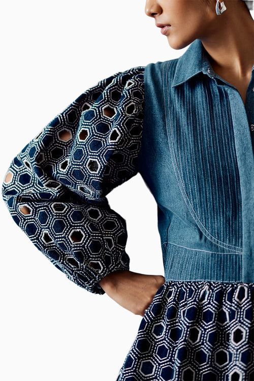 Blue Cutwork Denim Dress
