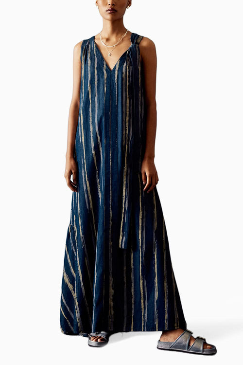 Blue Printed Denim Dress