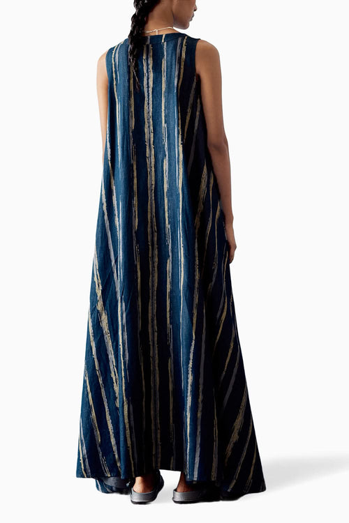 Blue Printed Denim Dress