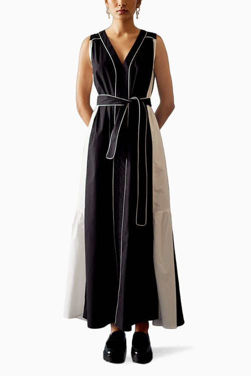 Black White Color Block Dress