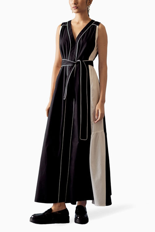 Black White Color Block Dress