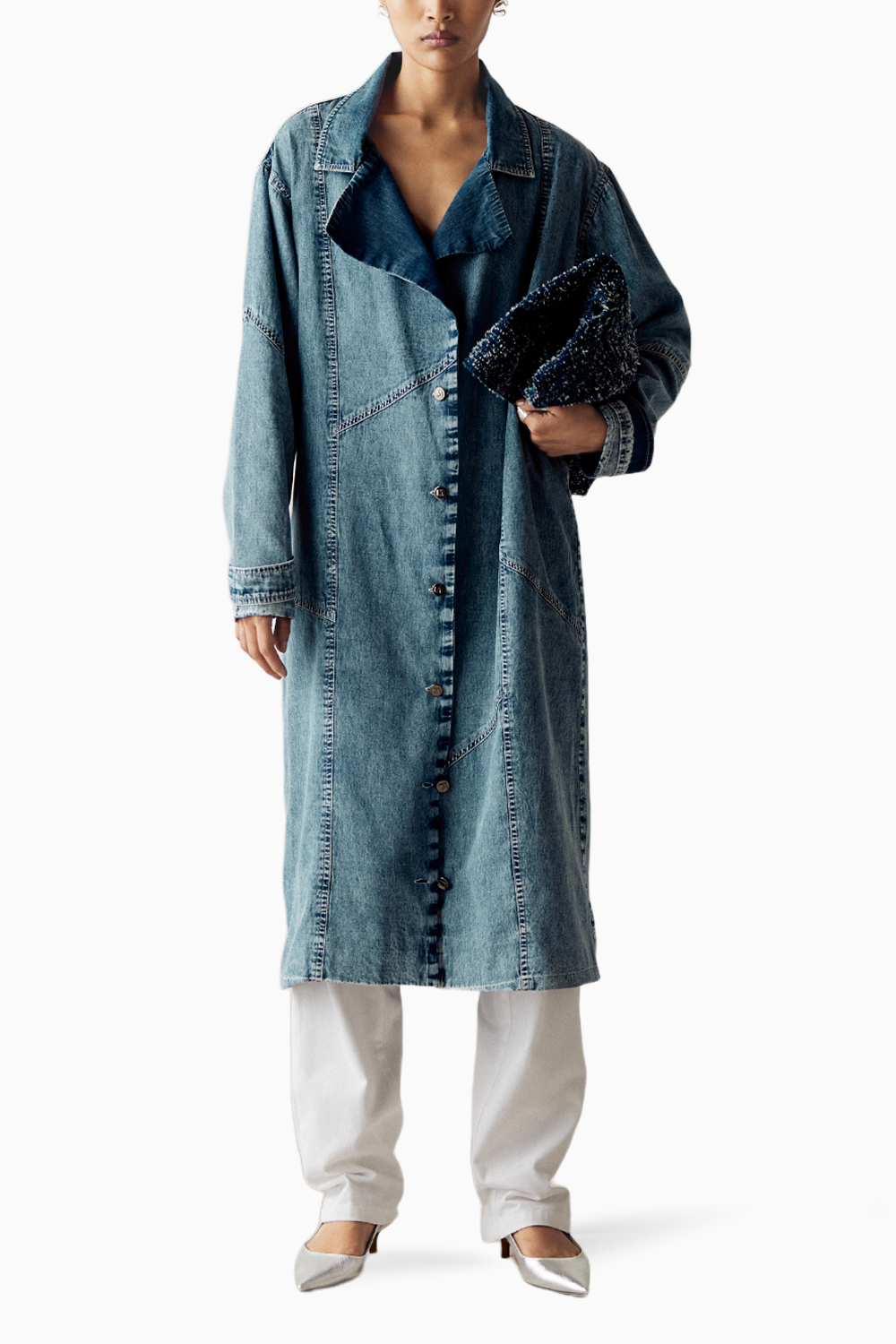 Blue Washed Denim Trench
