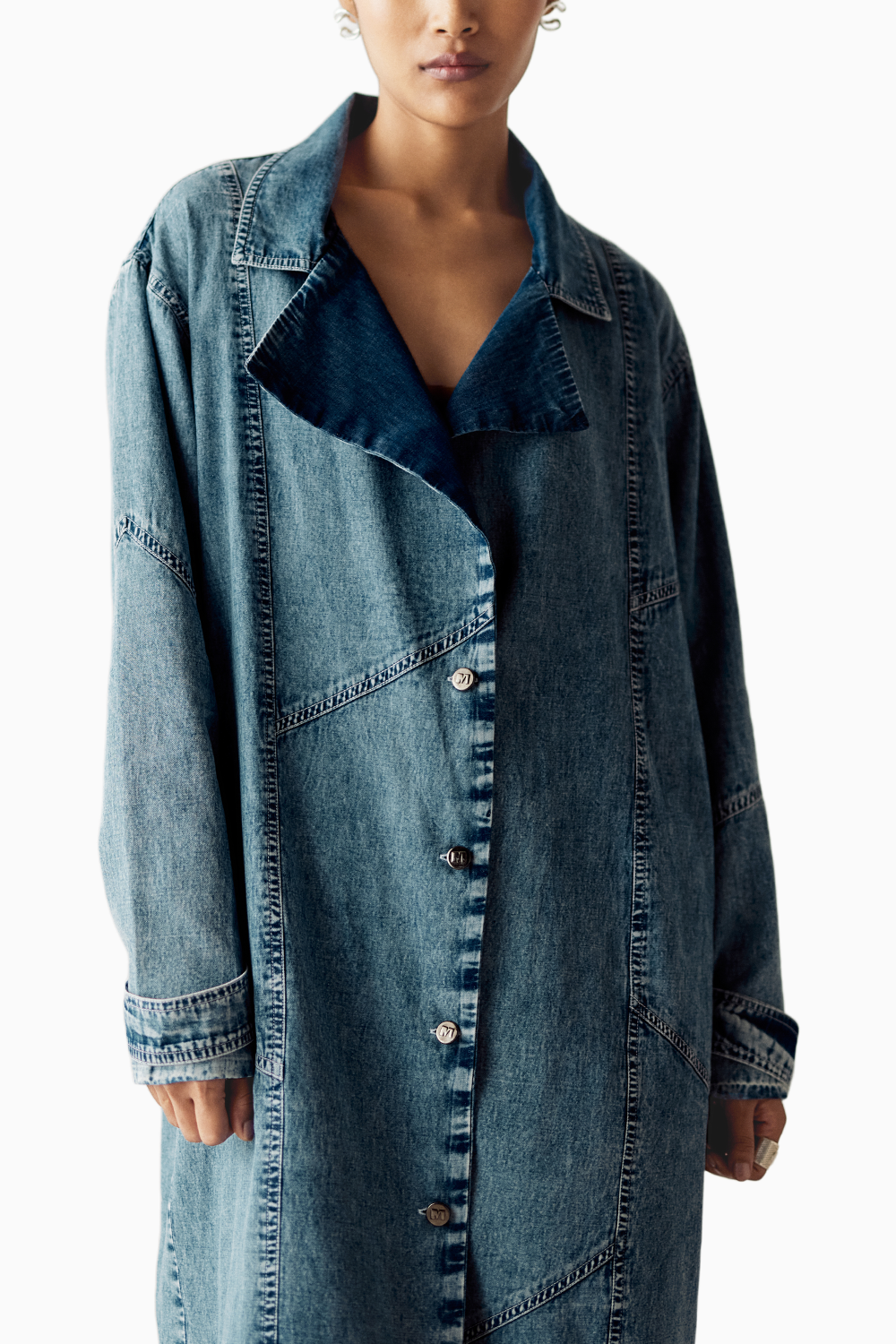 Blue Washed Denim Trench