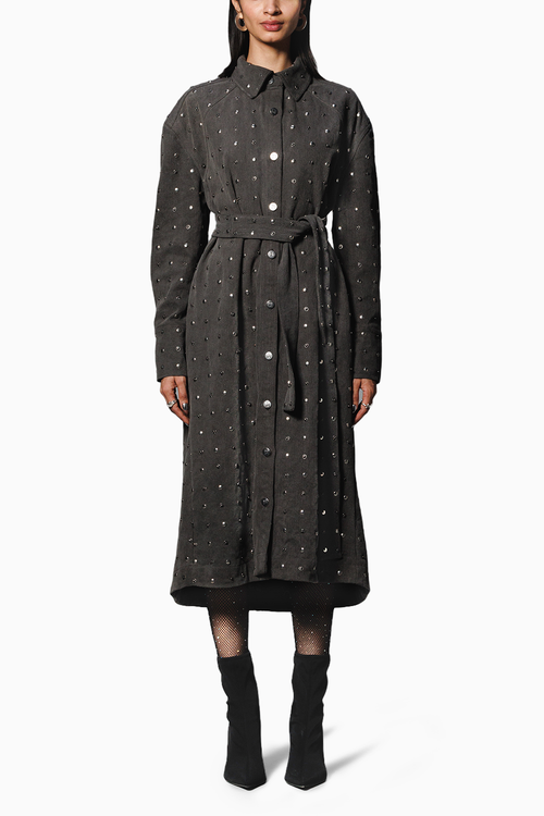 Black Washed Denim Studded Trench
