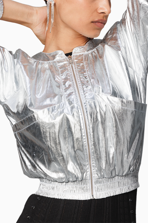 Silver Foil Bomber Jacket