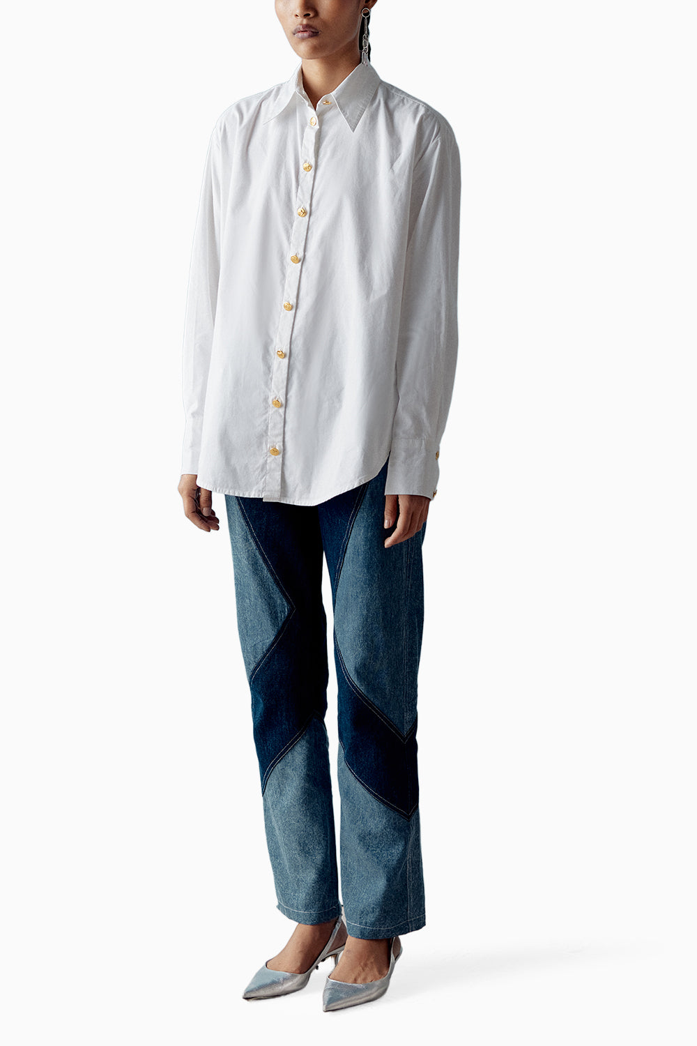 White Shirt with Metallic Buttons