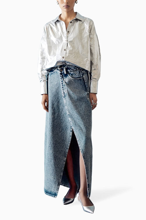 Silver Foil Shirt with Skirt