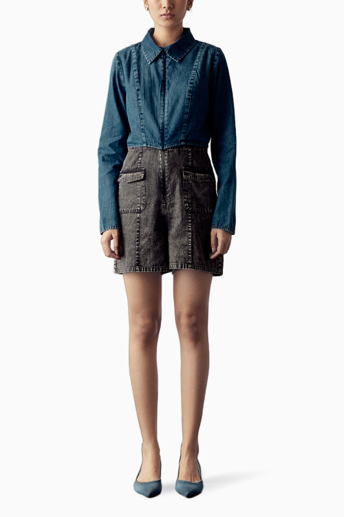 Blue-Grey Dual Denim Playsuit