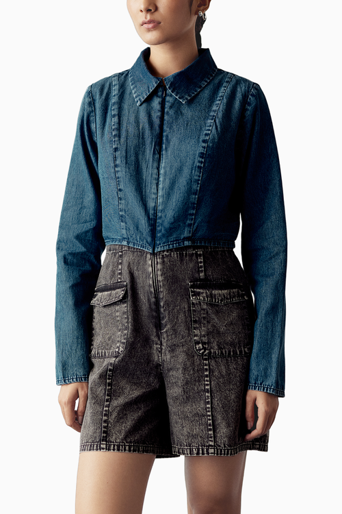 Blue-Grey Dual Denim Playsuit