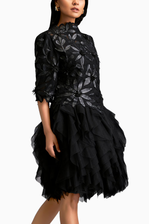 Black Floral Applique Dress