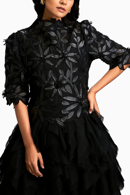 Black Floral Applique Dress