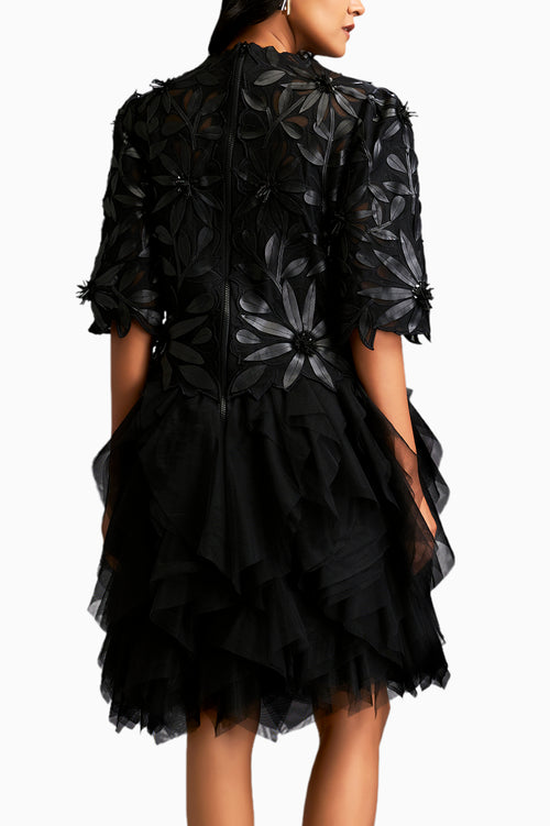 Black Floral Applique Dress
