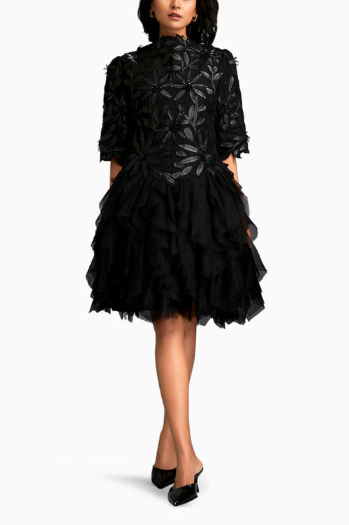 Black Floral Applique Dress