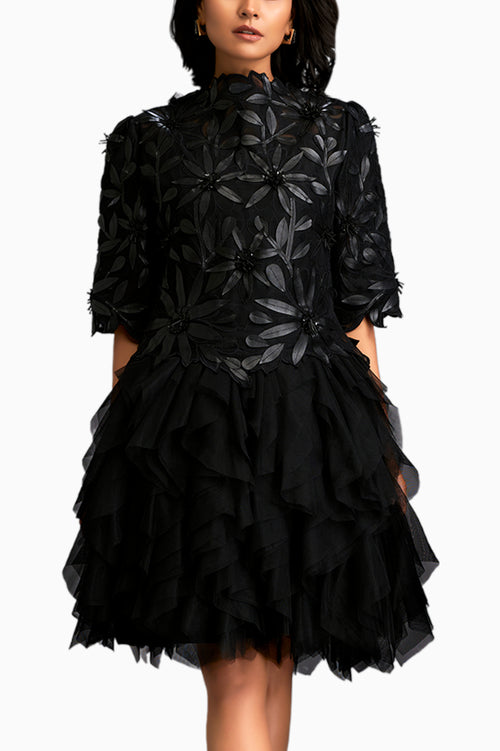 Black Floral Applique Dress