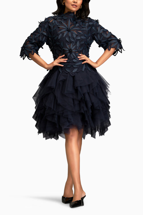 Blue Floral Applique Dress