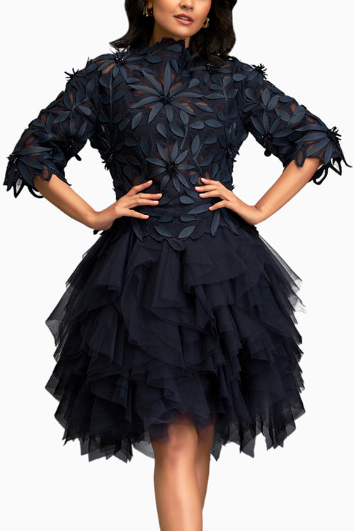 Blue Floral Applique Dress