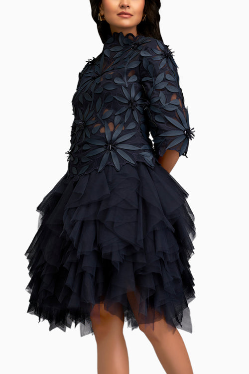 Blue Floral Applique Dress