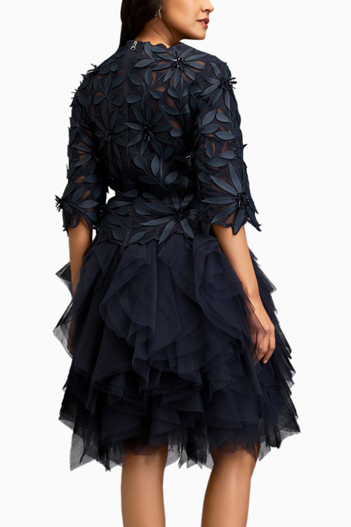 Blue Floral Applique Dress
