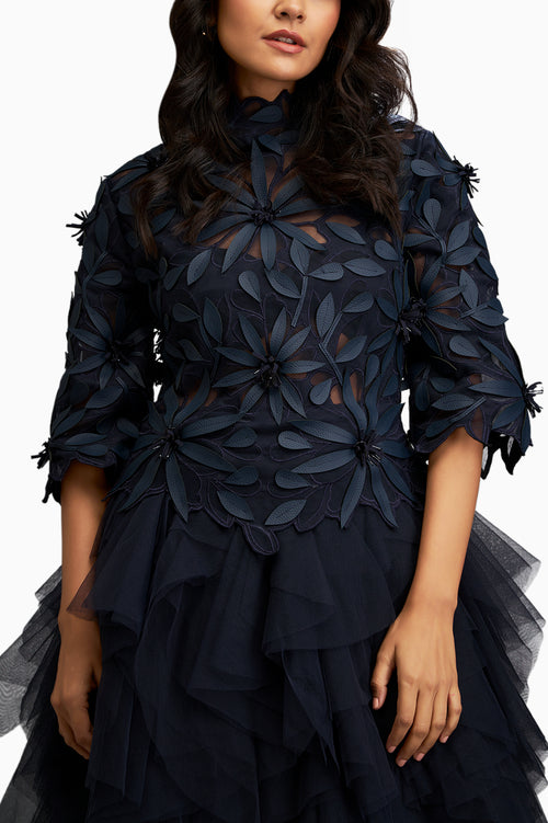 Blue Floral Applique Dress