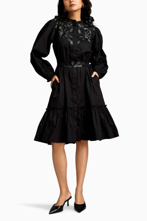 Floral Embroidery And Long Structured Sleeves Dress