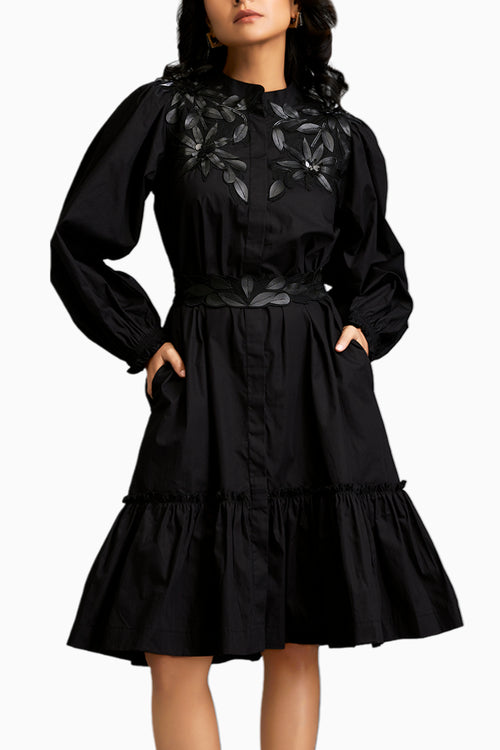 Floral Embroidery And Long Structured Sleeves Dress