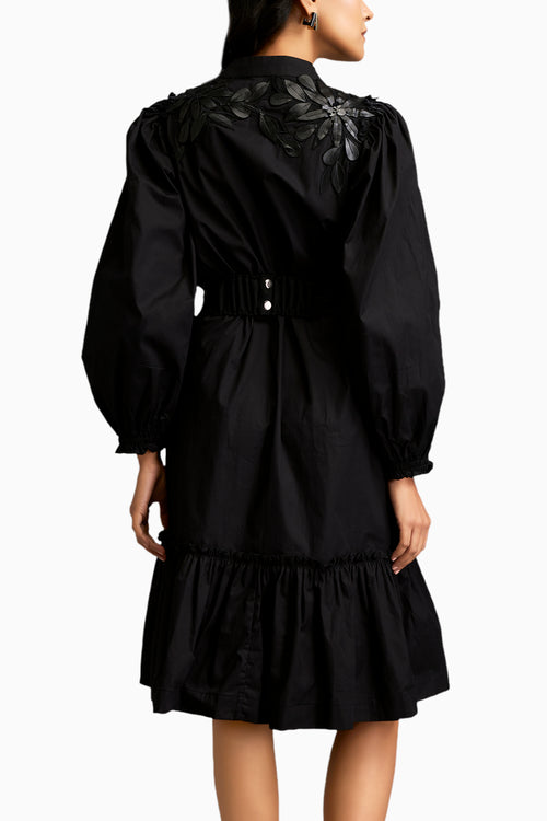Floral Embroidery And Long Structured Sleeves Dress