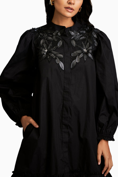 Floral Embroidery And Long Structured Sleeves Dress