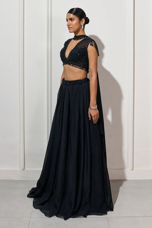 The Yoru Black Lehenga Set