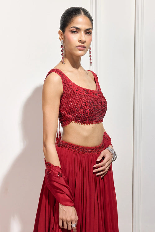 The Akari Red Lehenga Set