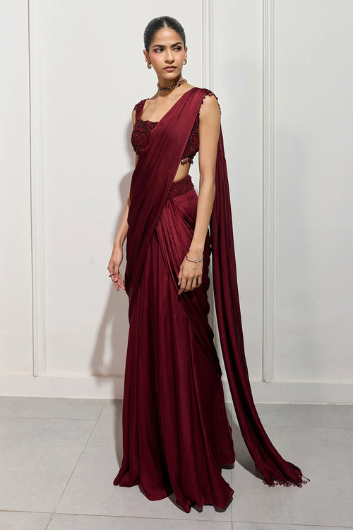 The Crimson Hanami Drape Saree