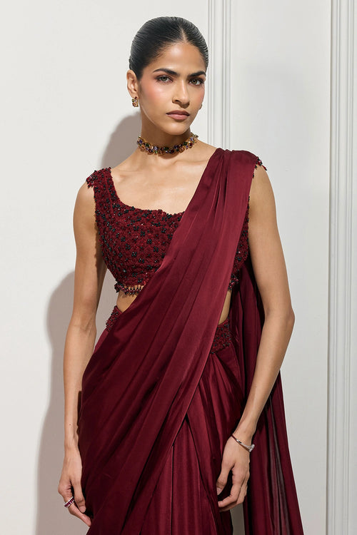 The Crimson Hanami Drape Saree