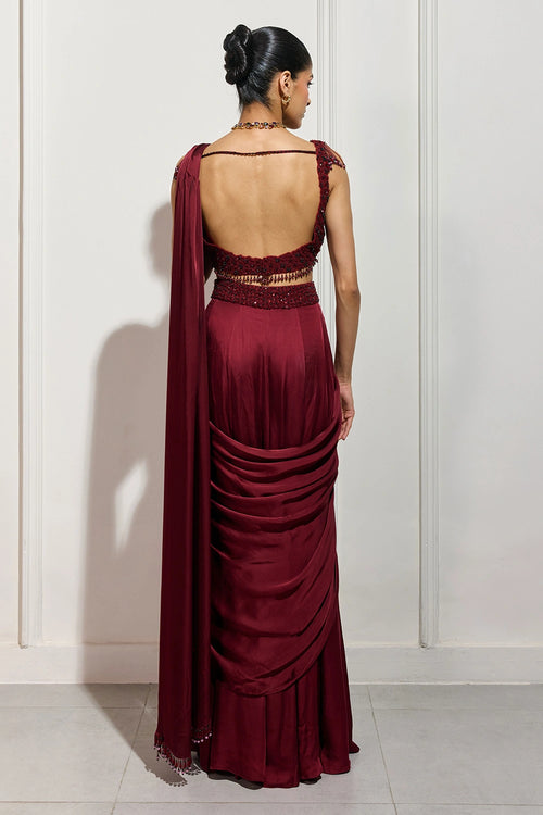 The Crimson Hanami Drape Saree
