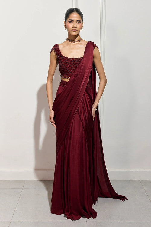 The Crimson Hanami Drape Saree
