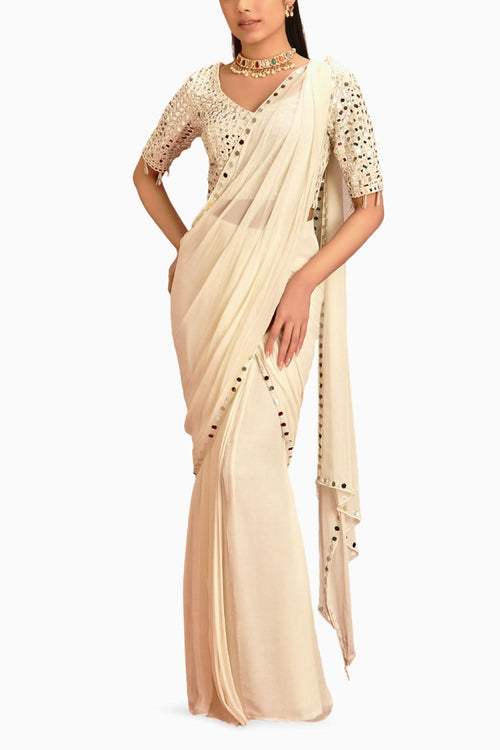 Meher Ivory Pre Draped Saree