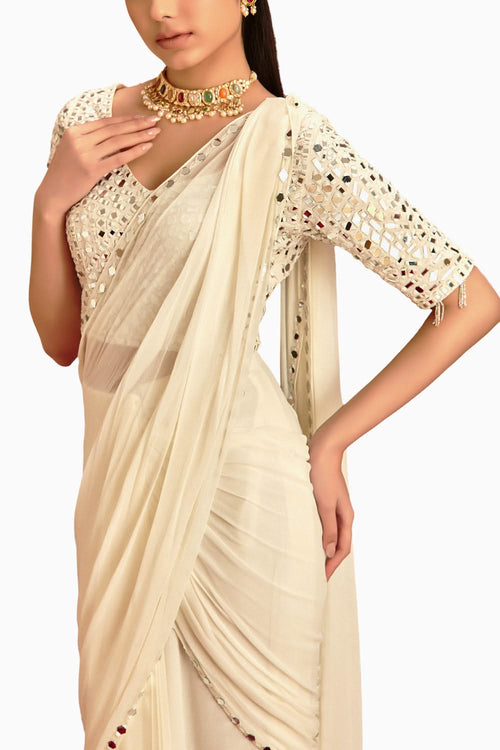 Meher Ivory Pre Draped Saree