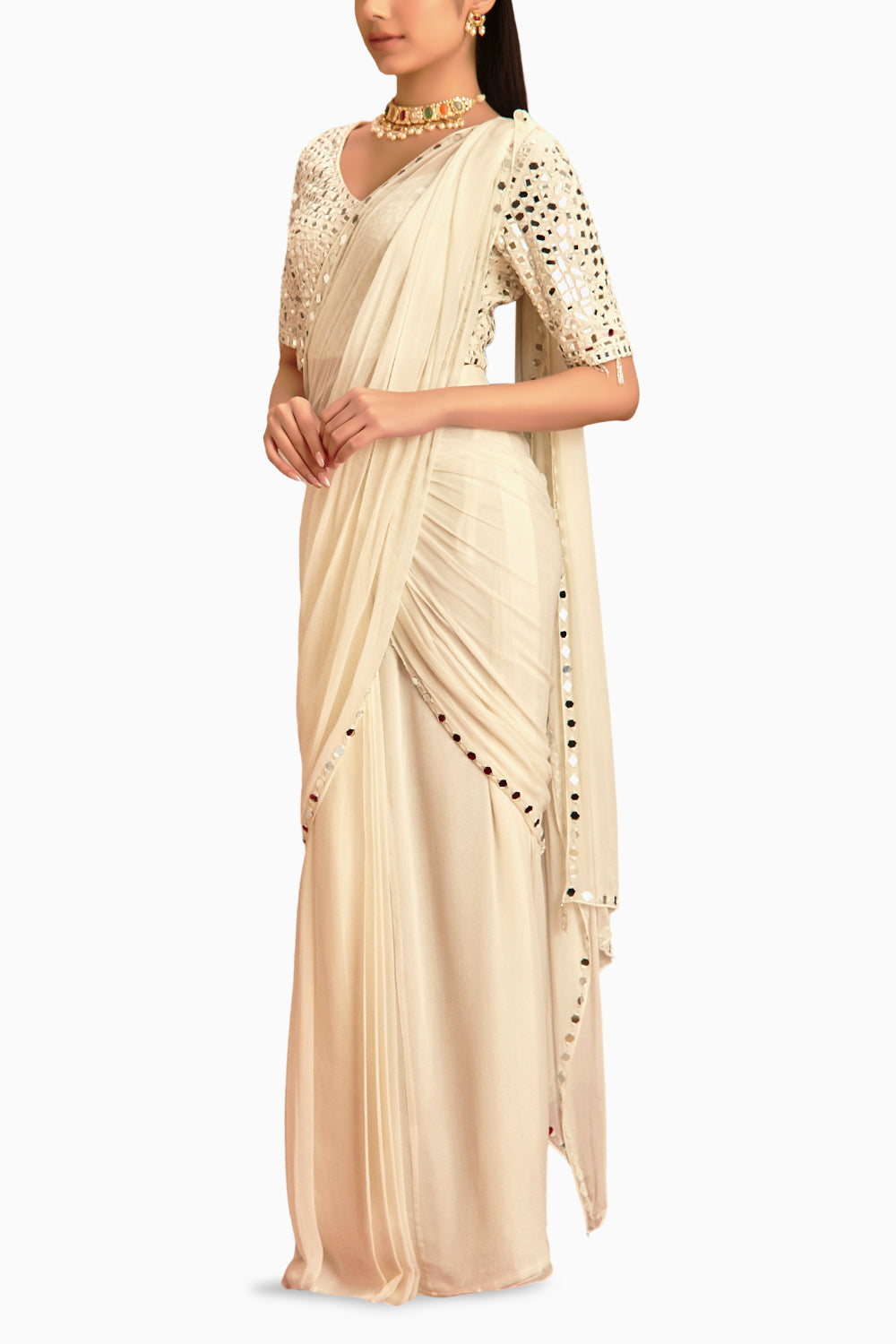 Meher Ivory Pre Draped Saree