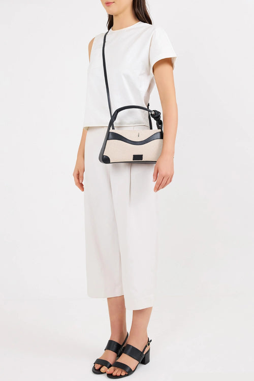 Melina Canvas Sand Black Crossbody Bag