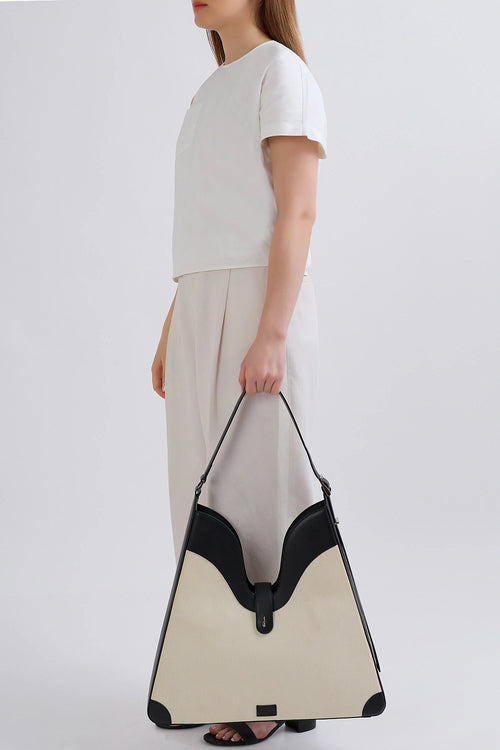 Melina Canvas Sand Black Shoulder Bag