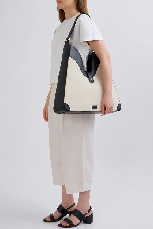 Melina Canvas Sand Black Shoulder Bag