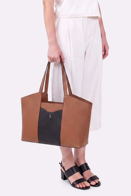 Melina Tan Black Combo Tote Bag